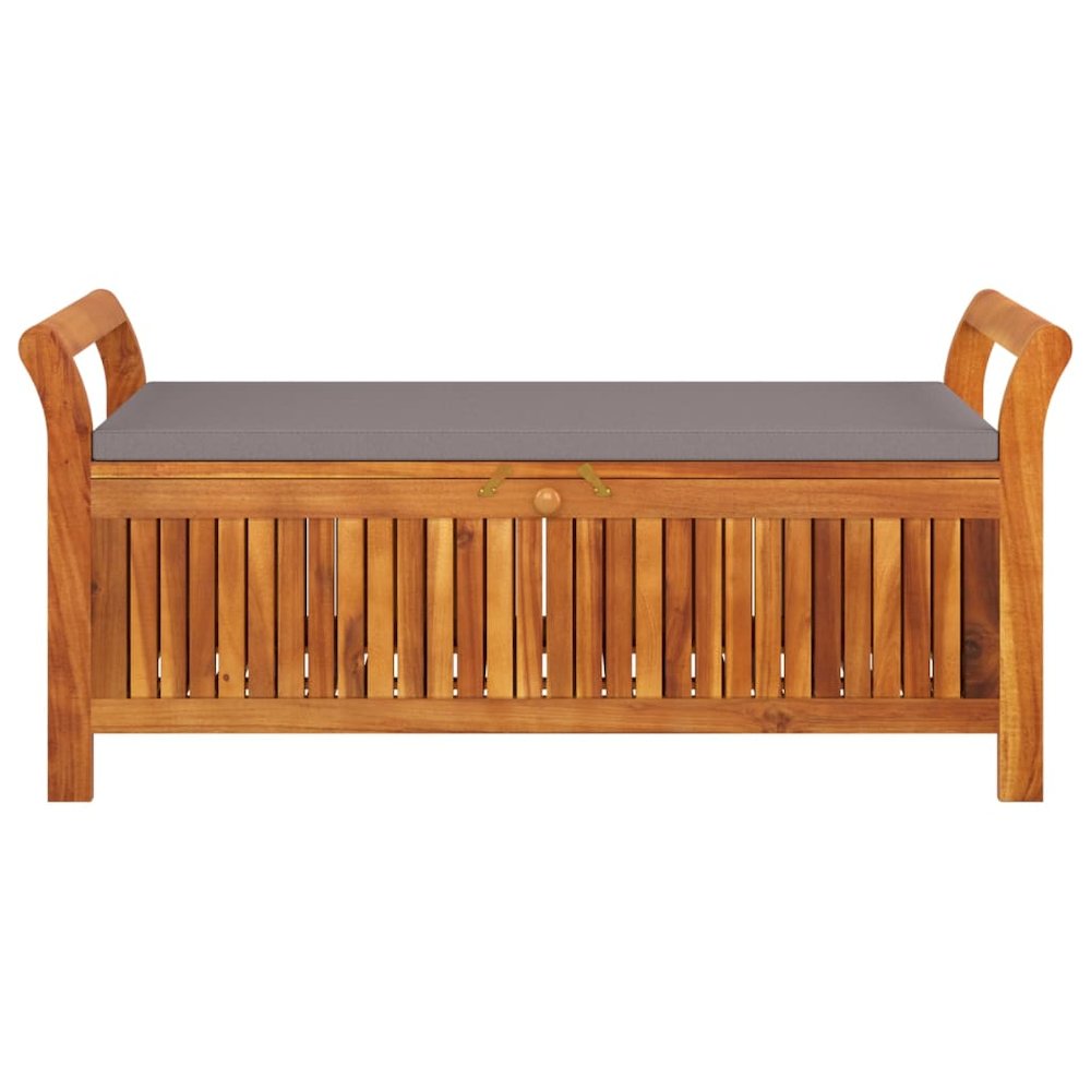 Garden Storage Bench Wood with dark grey cushion. Picture 5