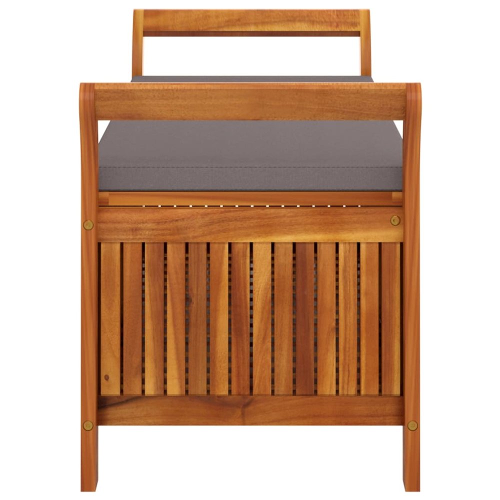 Garden Storage Bench Wood with dark grey cushion. Picture 6