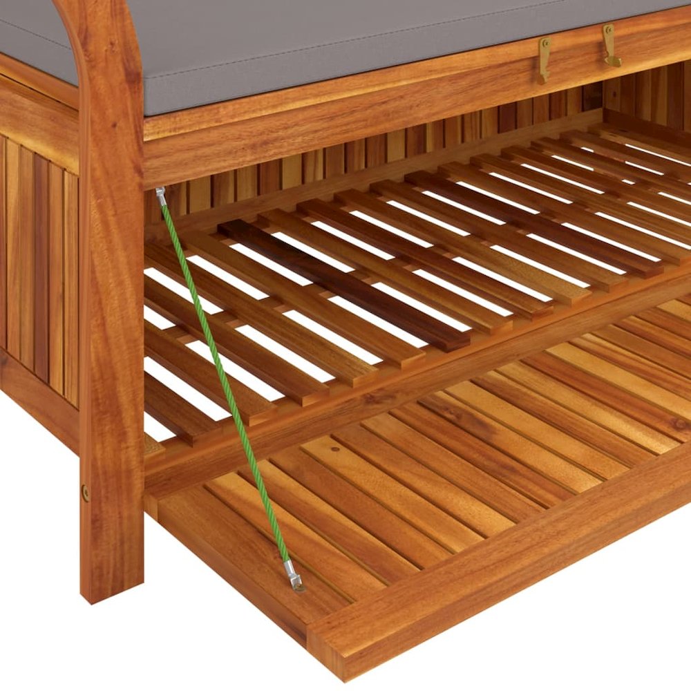 Garden Storage Bench Wood with dark grey cushion. Picture 8