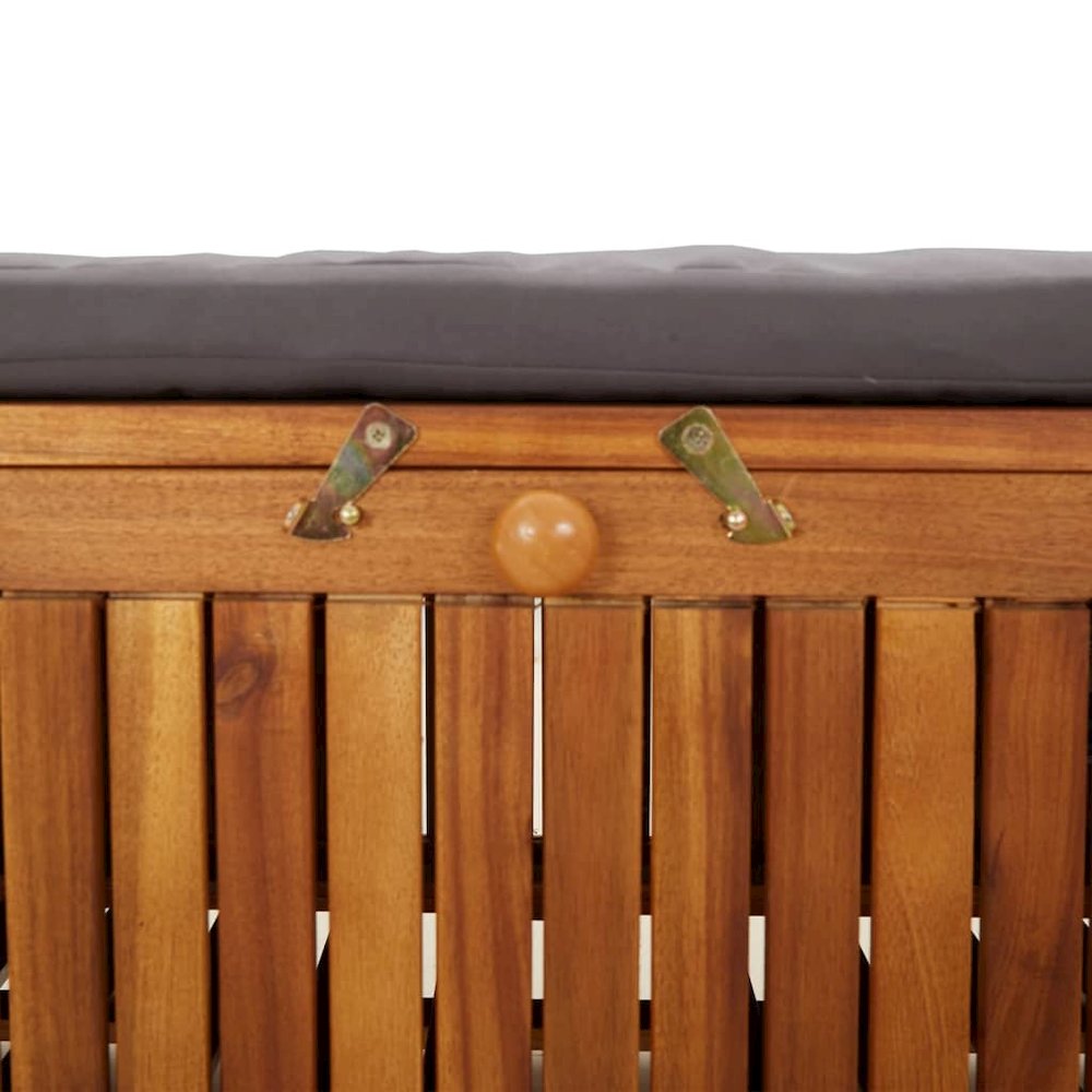 Garden Storage Bench Wood with dark grey cushion. Picture 9