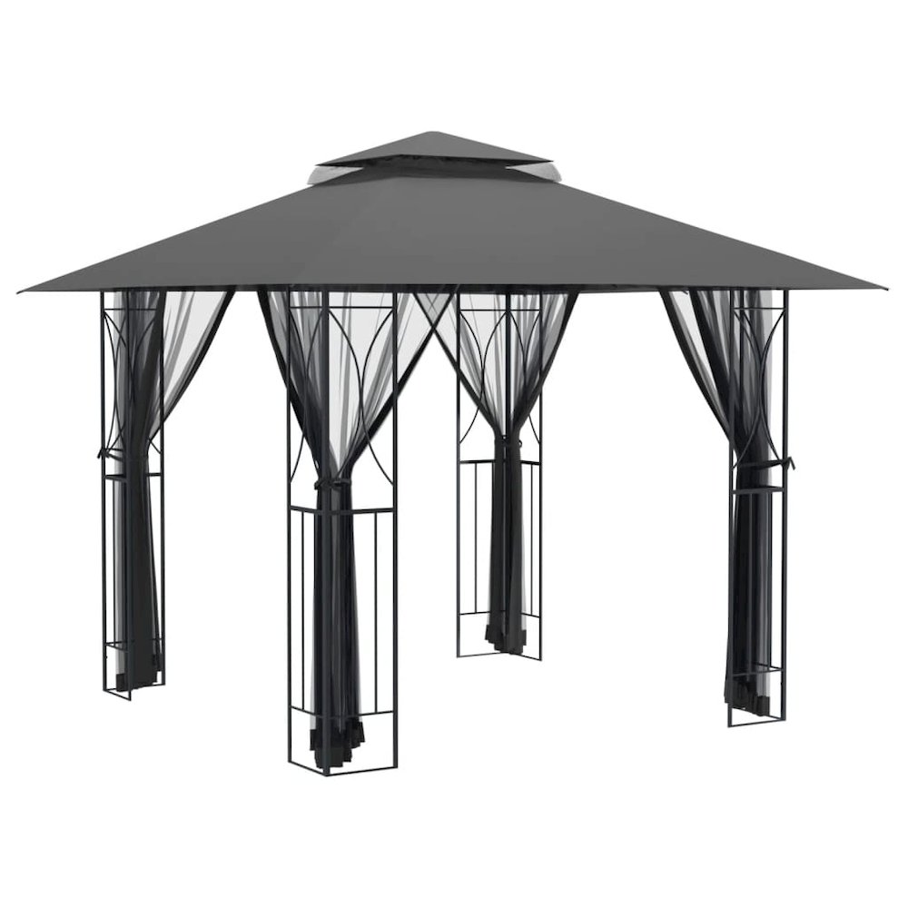 Gazebo with Sidewalls Anthracite 118.1"x118.1"x106.3" Steel. Picture 2