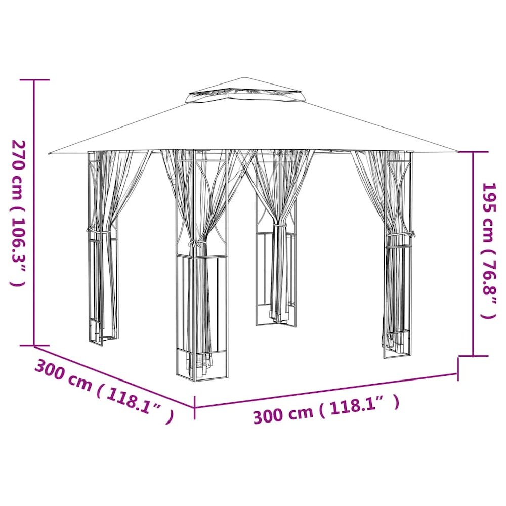 Gazebo with Sidewalls Anthracite 118.1"x118.1"x106.3" Steel. Picture 8