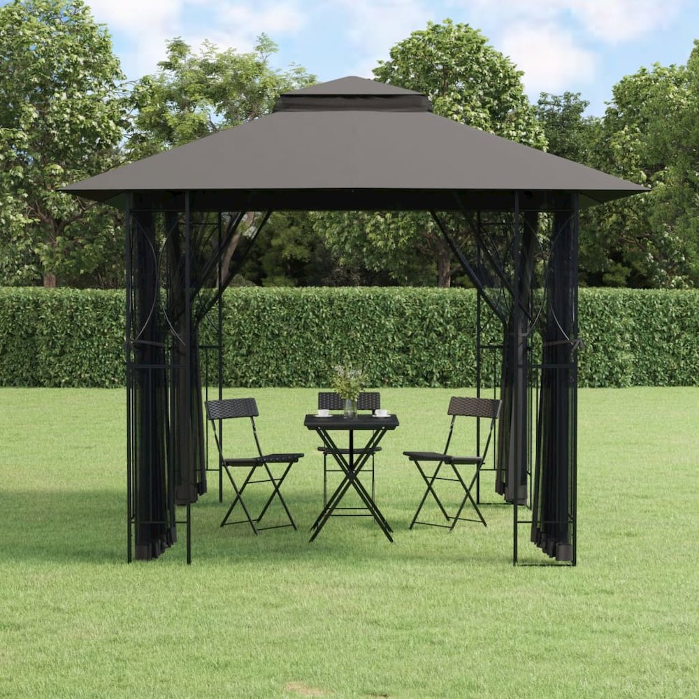 Gazebo with Sidewalls Anthracite 118.1"x118.1"x106.3" Steel. Picture 1