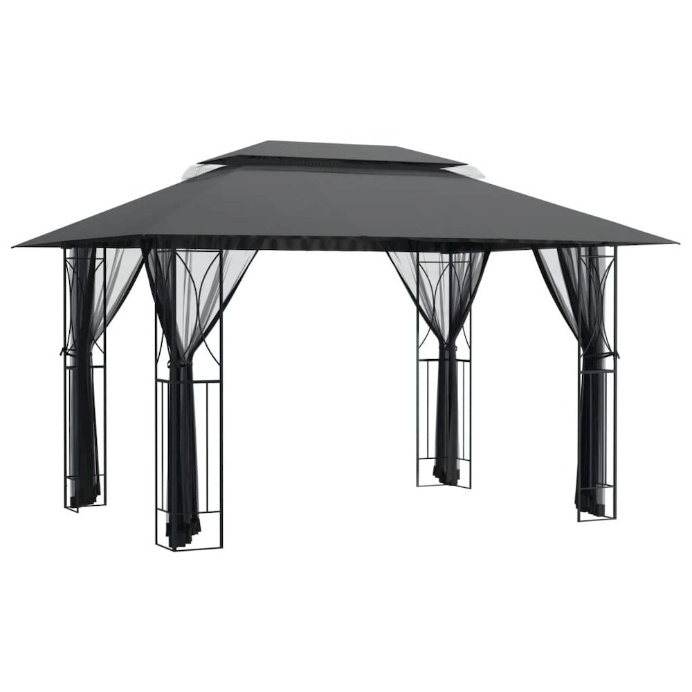 Gazebo with Sidewalls Anthracite 157.5"x118.1"x106.3" Steel. Picture 2