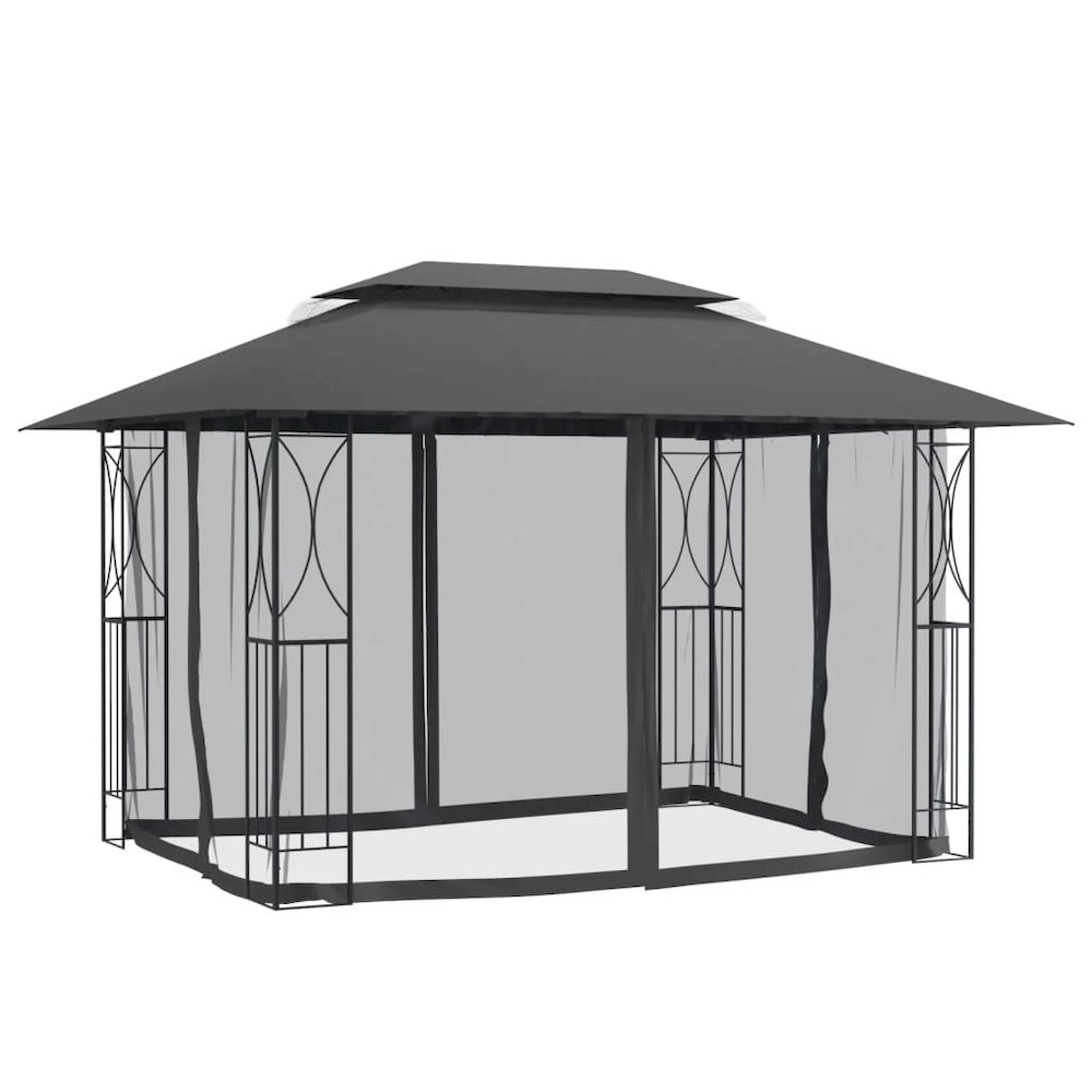 Gazebo with Sidewalls Anthracite 157.5"x118.1"x106.3" Steel. Picture 3