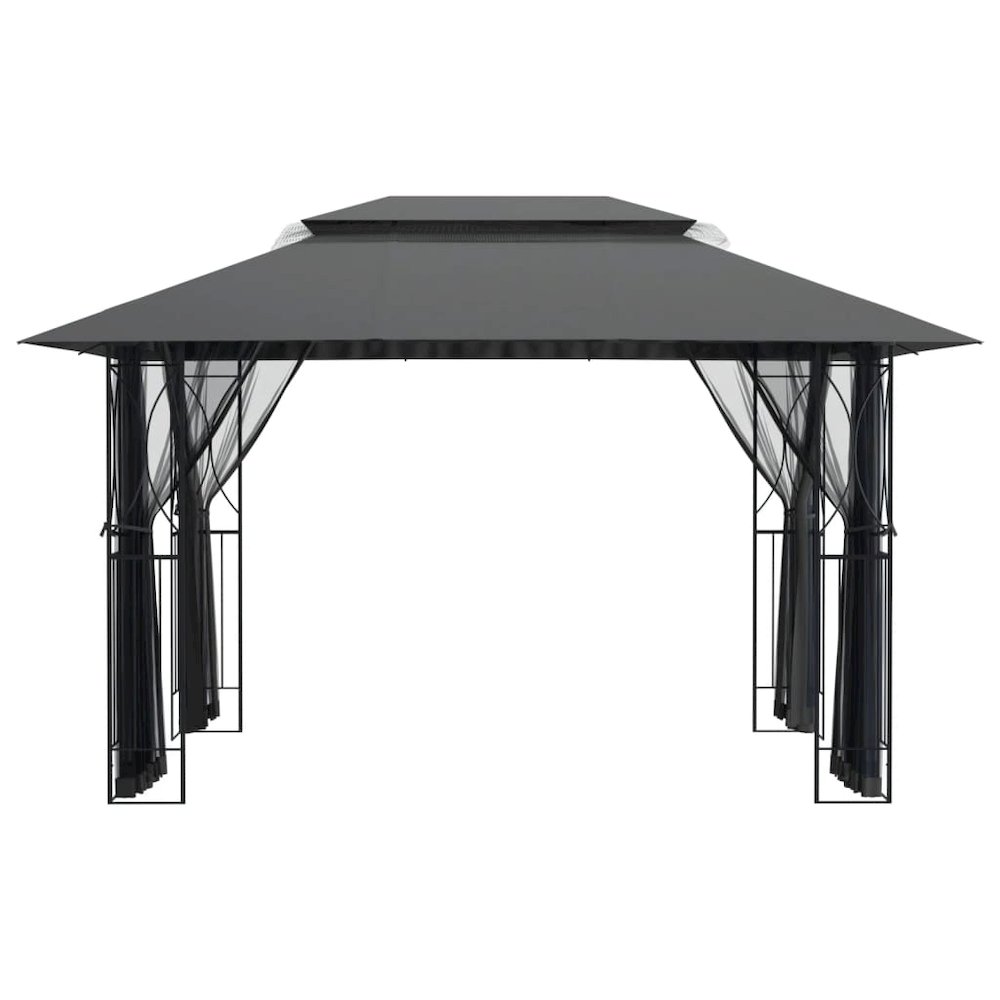 Gazebo with Sidewalls Anthracite 157.5"x118.1"x106.3" Steel. Picture 4