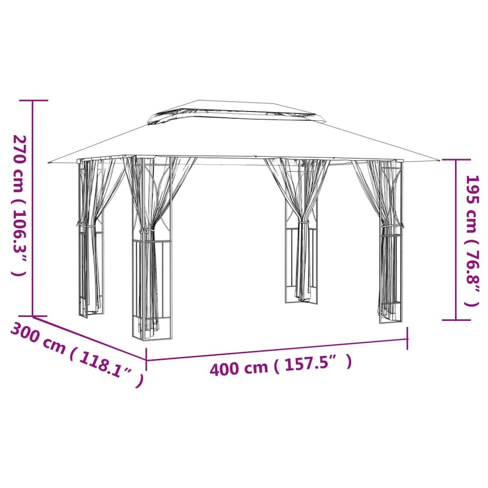 Gazebo with Sidewalls Anthracite 157.5"x118.1"x106.3" Steel. Picture 8