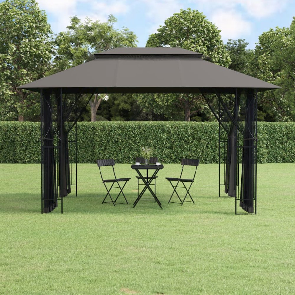 Gazebo with Sidewalls Anthracite 157.5"x118.1"x106.3" Steel. Picture 1