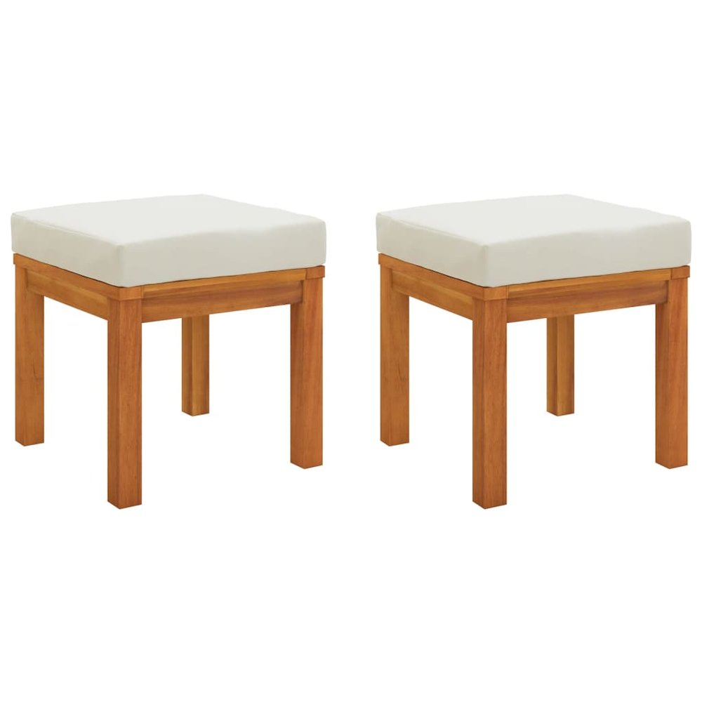 Garden Stool Set of 2 Acacia wood (Natural) and Cream. Picture 2