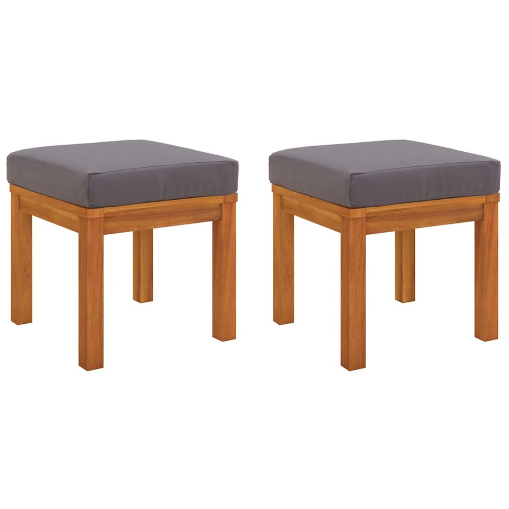 Garden Stool Set of 2 Brown Solid Acacia wood, Polyester Medium. Picture 2