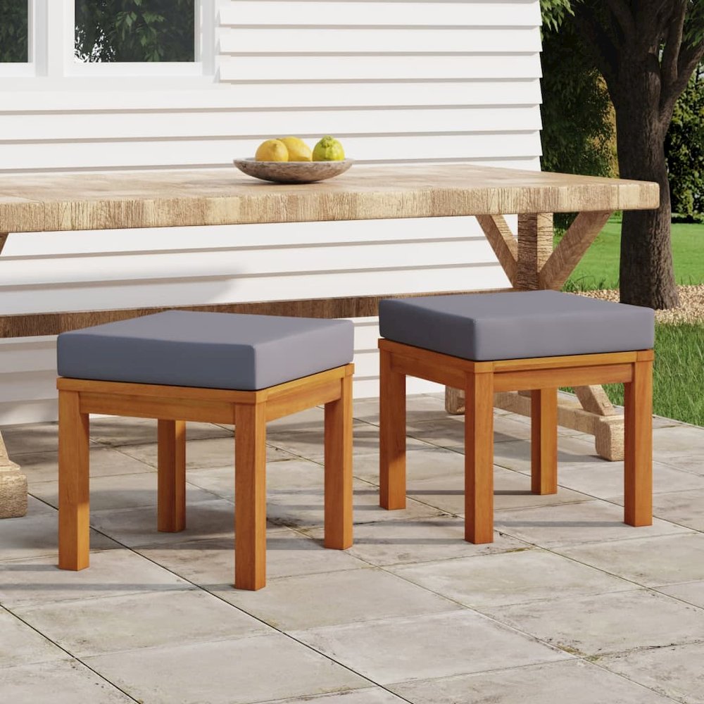 Garden Stool Set of 2 Brown Solid Acacia wood, Polyester Medium. Picture 1