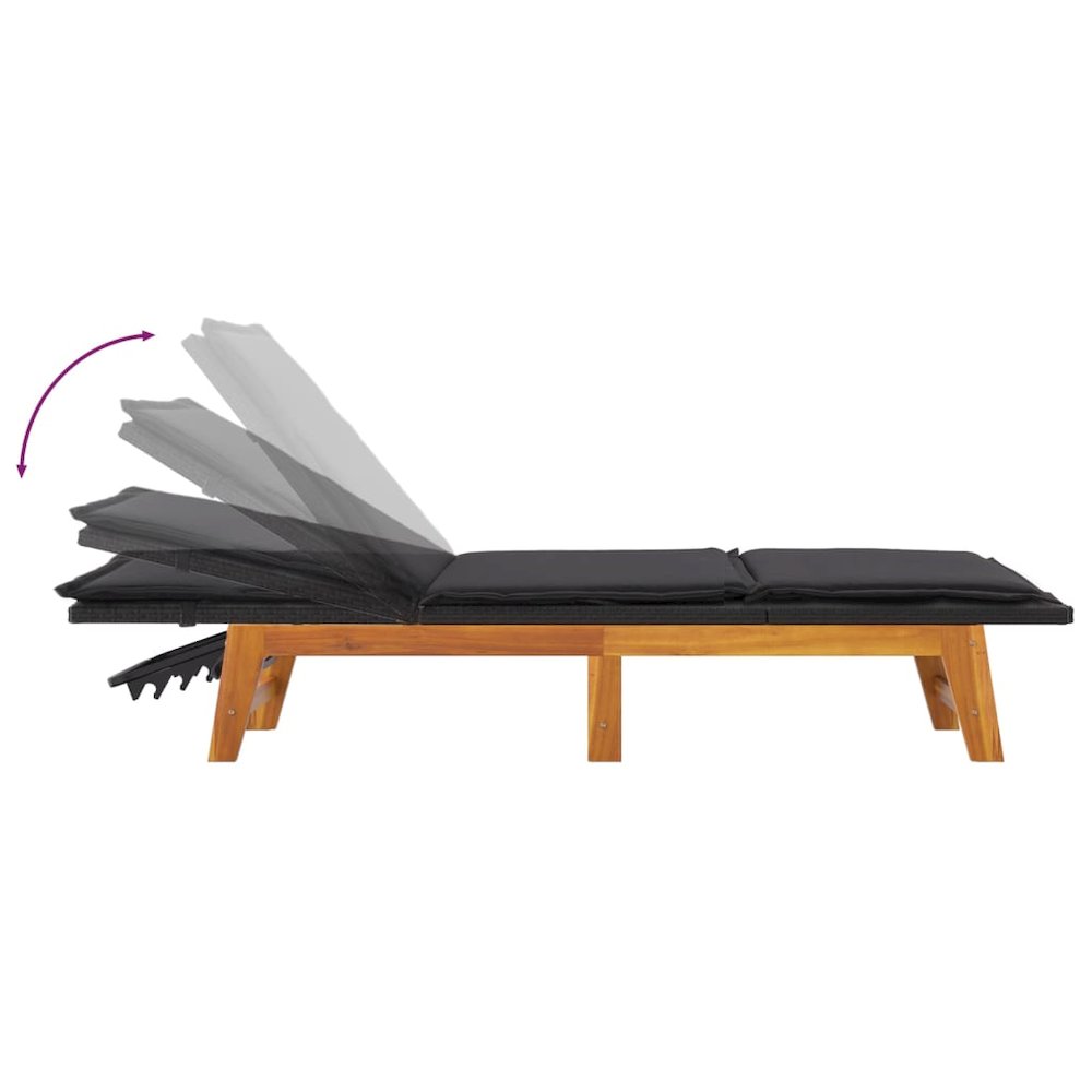 Sun Lounger Black and brown PE rattan 78.7 x 21.3 x 34.3 in. Picture 6