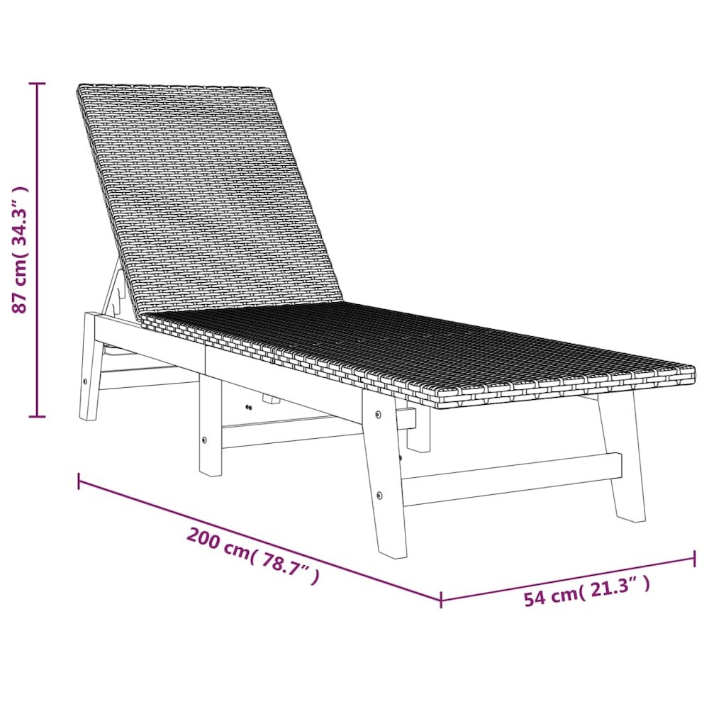 Sun Lounger Black and brown PE rattan 78.7 x 21.3 x 34.3 in. Picture 11