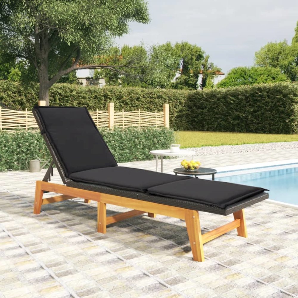 Sun Lounger Black and brown PE rattan 78.7 x 21.3 x 34.3 in. Picture 1