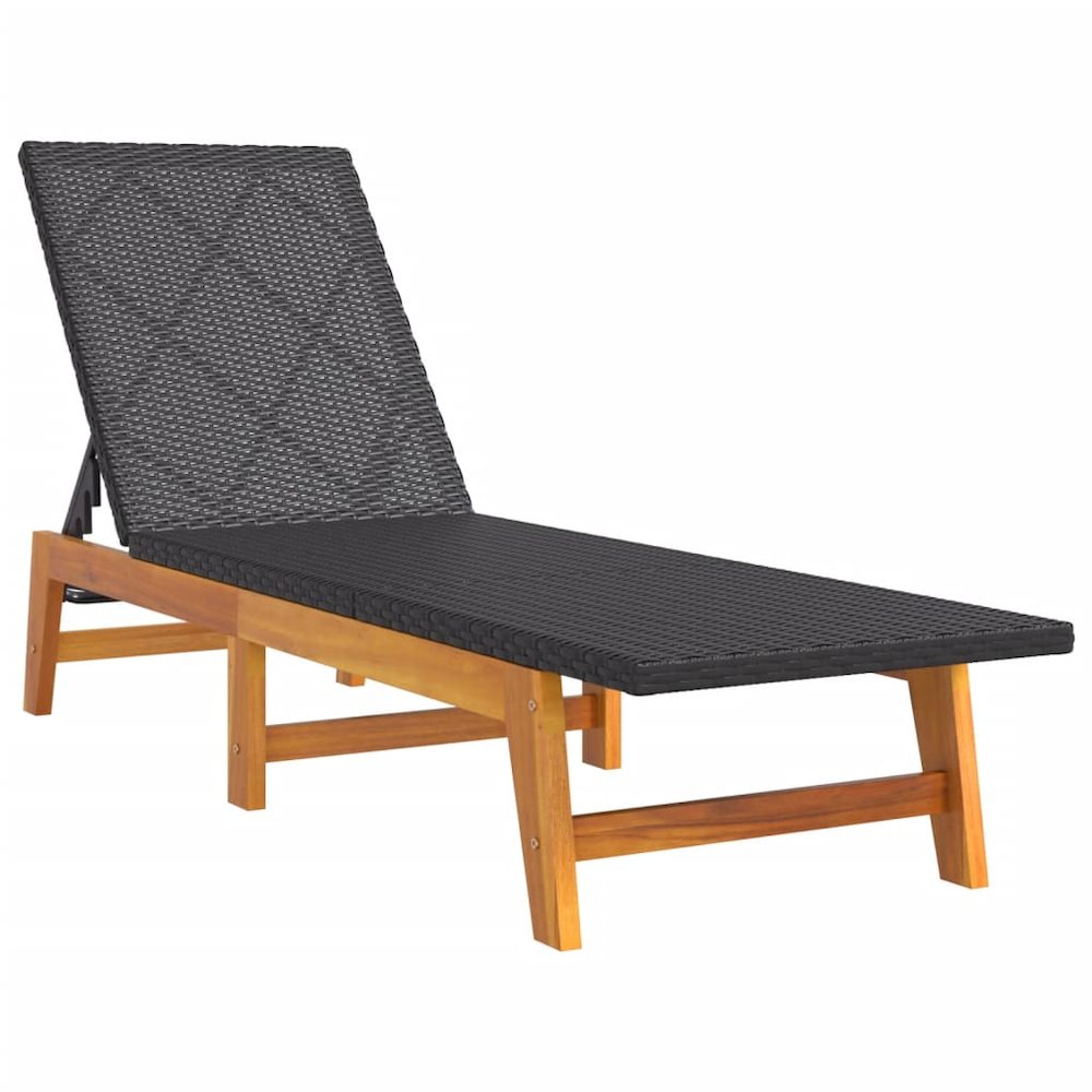 Sun Lounger Black and Brown PE rattan, solid acacia wood, steel. Picture 3