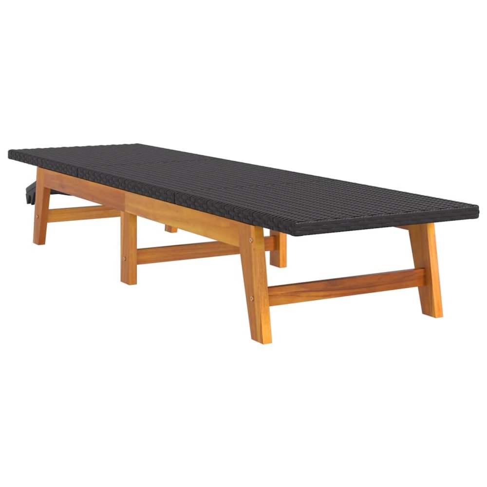 Sun Lounger Black and Brown PE rattan, solid acacia wood, steel. Picture 4