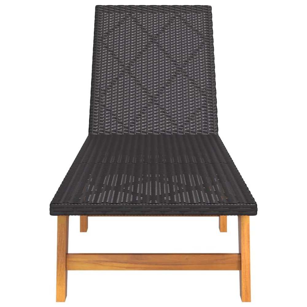 Sun Lounger Black and Brown PE rattan, solid acacia wood, steel. Picture 5