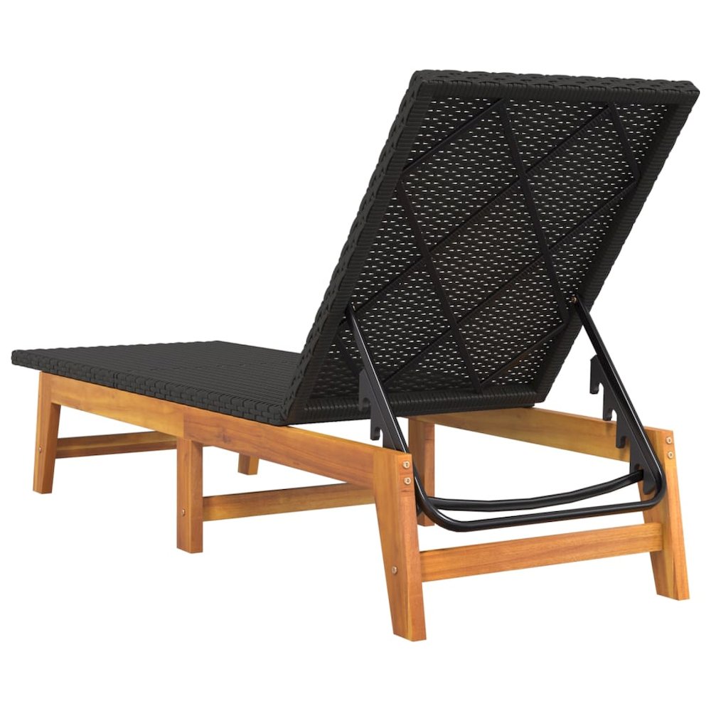 Sun Lounger Black and Brown PE rattan, solid acacia wood, steel. Picture 8