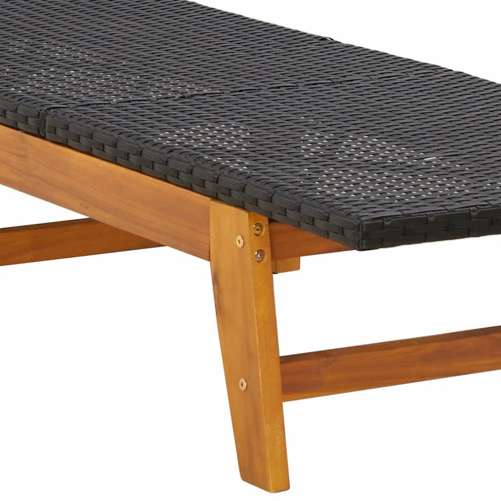 Sun Lounger Black and Brown PE rattan, solid acacia wood, steel. Picture 9