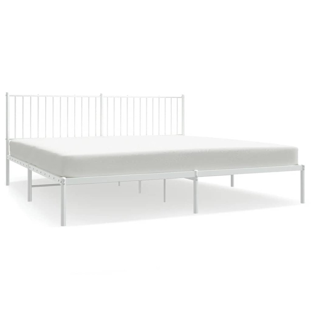 Bed Frame White Powder-Coated Steel 76x80 in Bed Frame. Picture 1