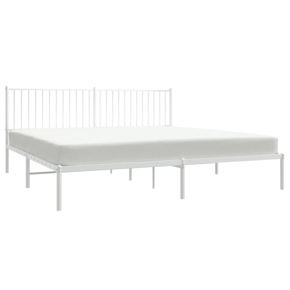 Bed Frame White Powder-Coated Steel 76x80 in Bed Frame. Picture 5