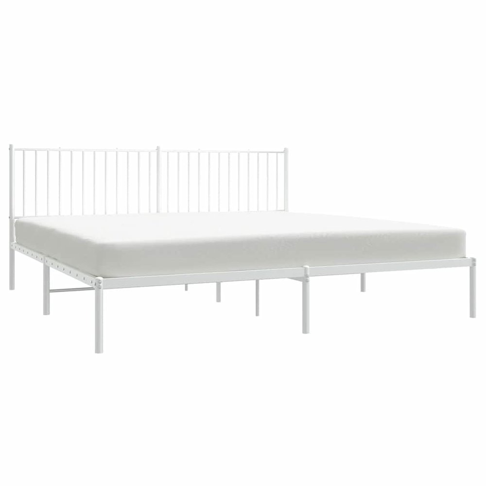 Bed Frame White Powder-Coated Steel 76x80 in Bed Frame. Picture 7