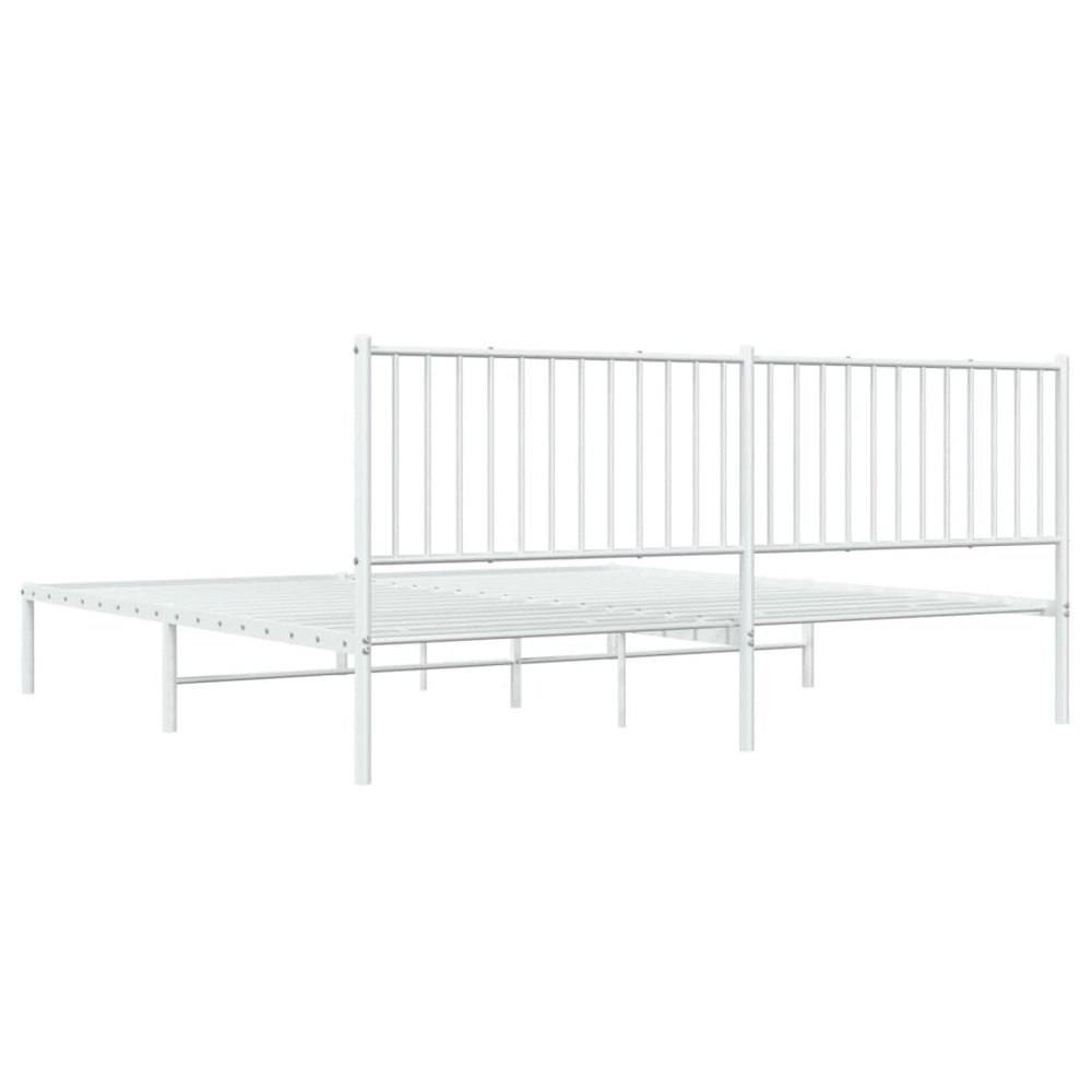 Bed Frame White Powder-Coated Steel 76x80 in Bed Frame. Picture 8