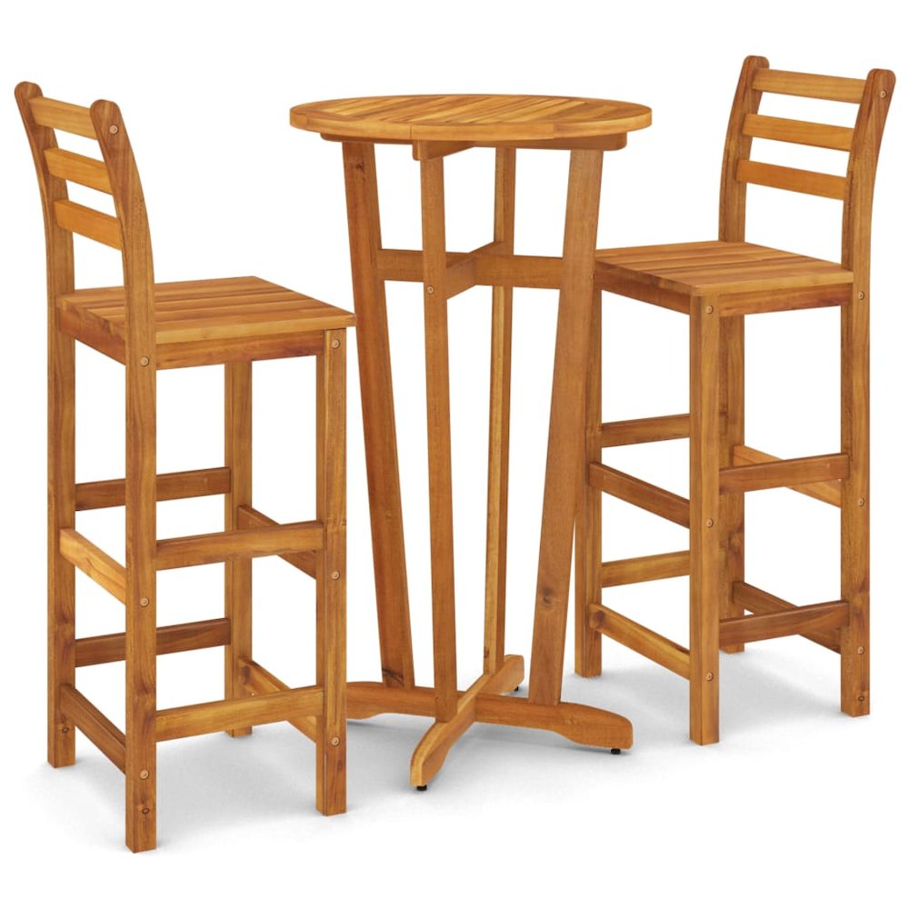 Garden Bar Set Wood Brown Solid Acacia Wood 3 Piece Set Durable. Picture 2