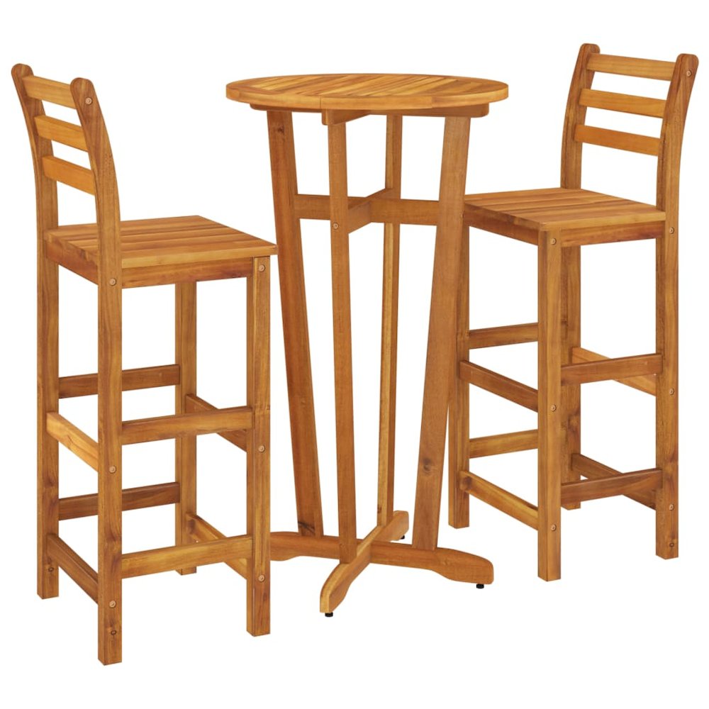 Garden Bar Set Wood Brown Solid Acacia Wood 3 Piece Set Durable. Picture 3