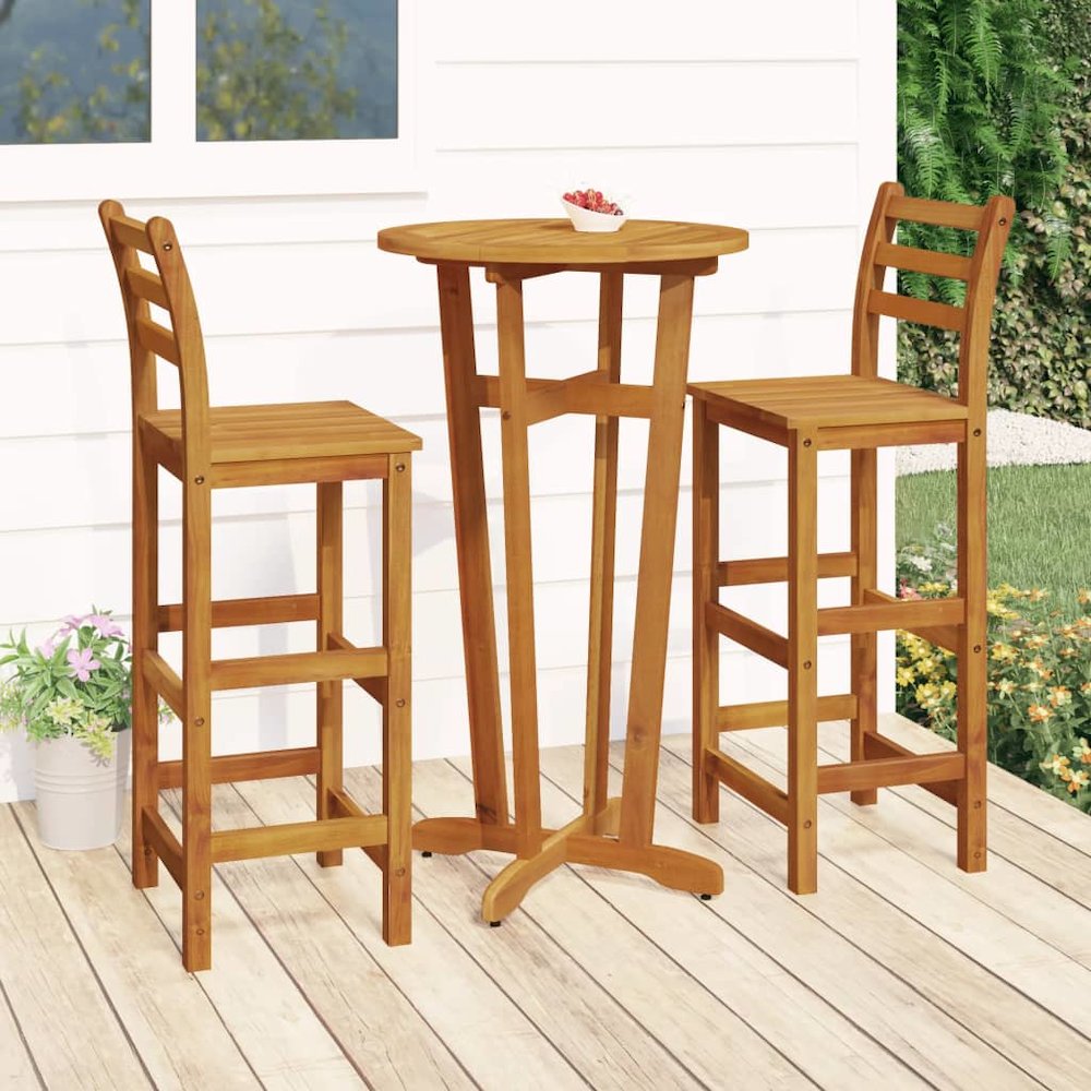 Garden Bar Set Wood Brown Solid Acacia Wood 3 Piece Set Durable. Picture 1