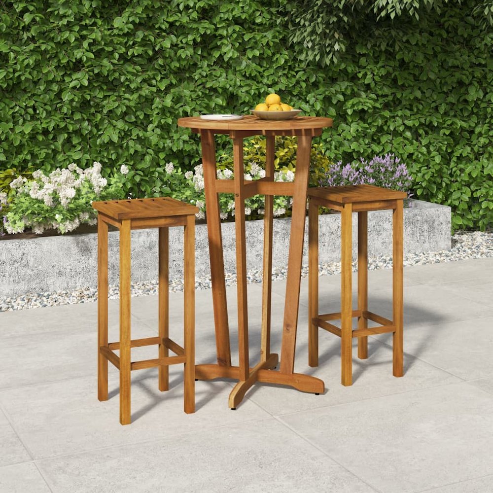 Garden Bar Set Brown Solid Acacia wood Medium Footrest. Picture 1
