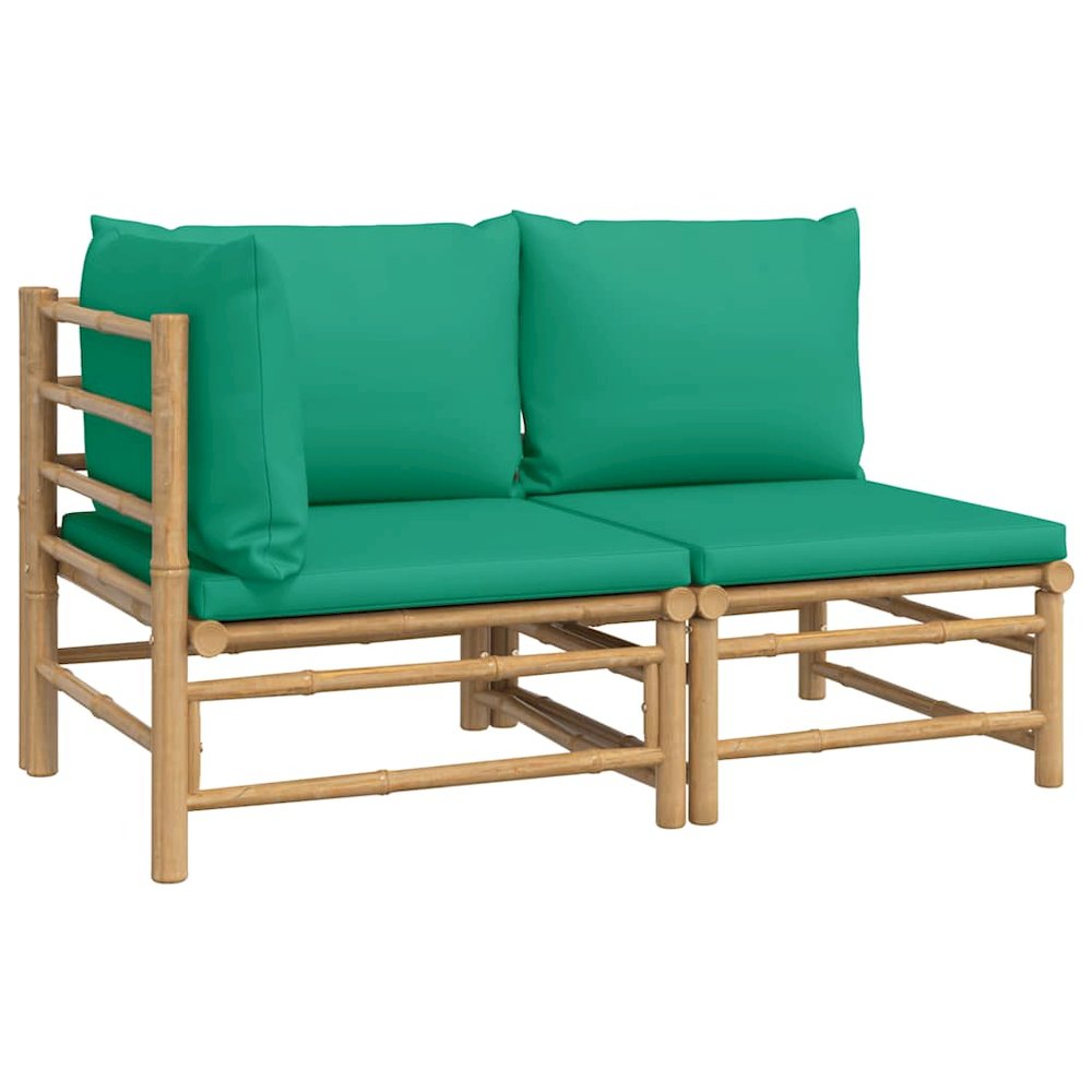 Garden Lounge Set Natural bamboo, Green cushion Bamboo. Picture 1