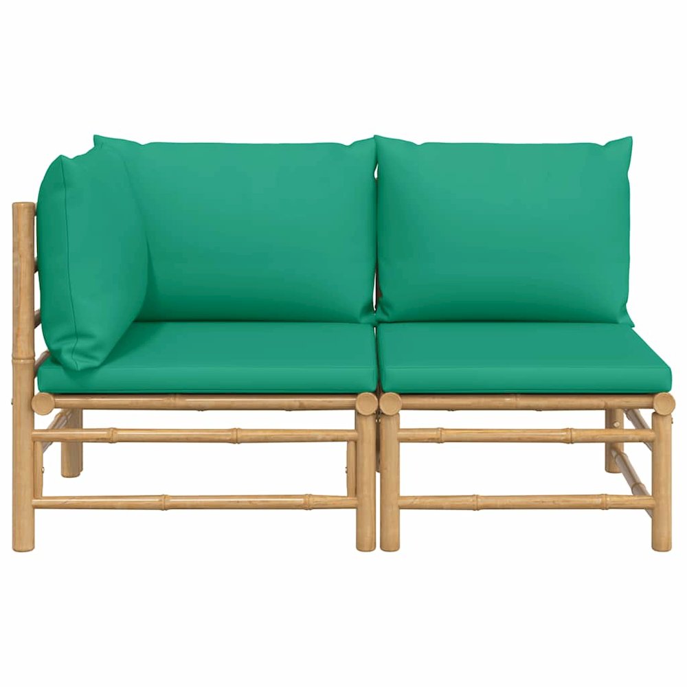 Garden Lounge Set Natural bamboo, Green cushion Bamboo. Picture 3