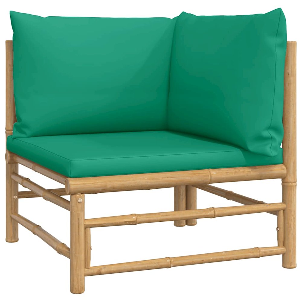 Garden Lounge Set Natural bamboo, Green cushion Bamboo. Picture 7