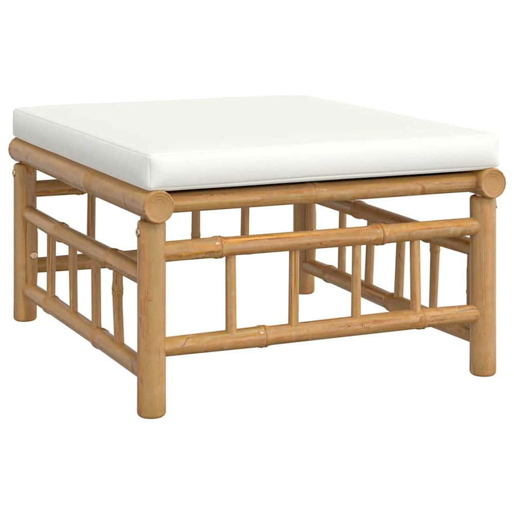Garden Footstool Cream White Bamboo, Fabric (100% polyester), Foam. Picture 1