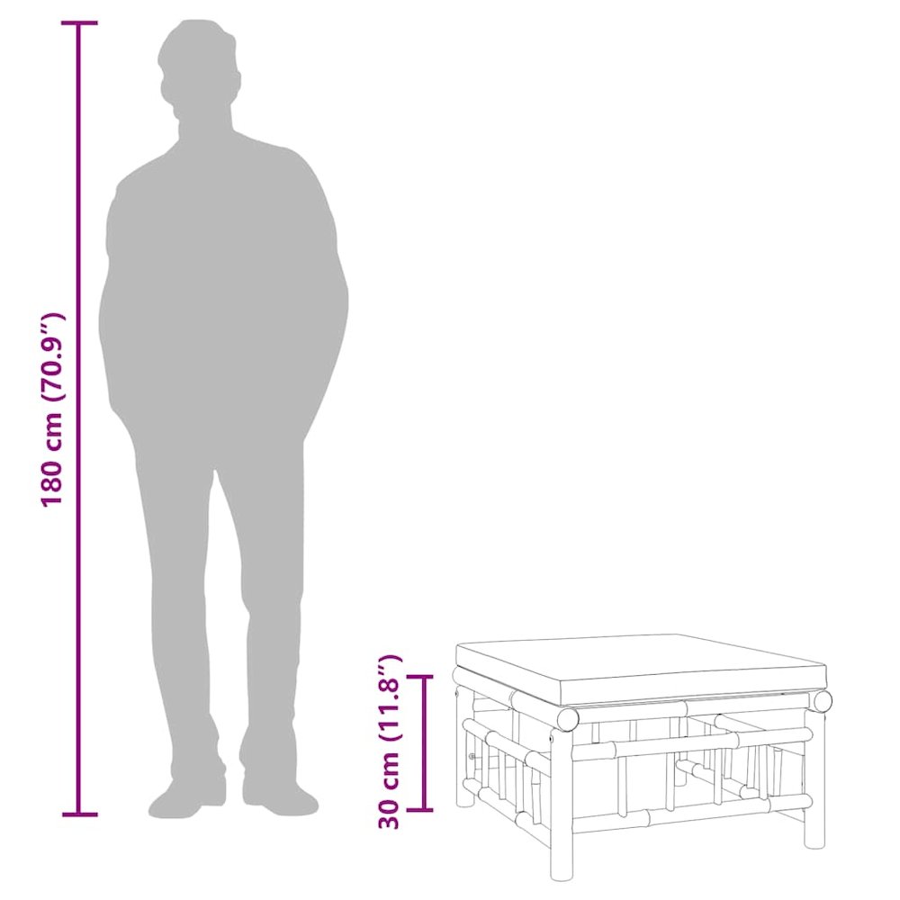 Garden Footstool Cream White Bamboo, Fabric (100% polyester), Foam. Picture 8