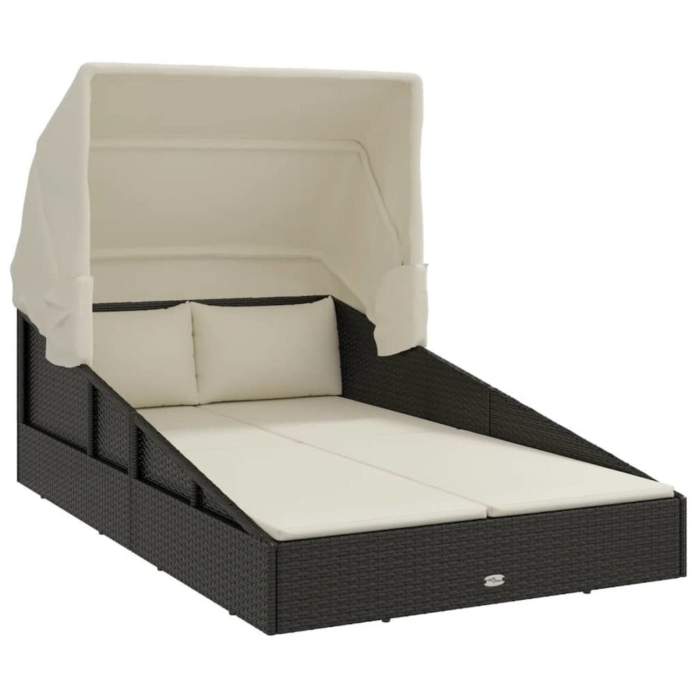 Patio Sunbed Black PE Rattan, Powder-Coated Steel, Polyester Double. Picture 2
