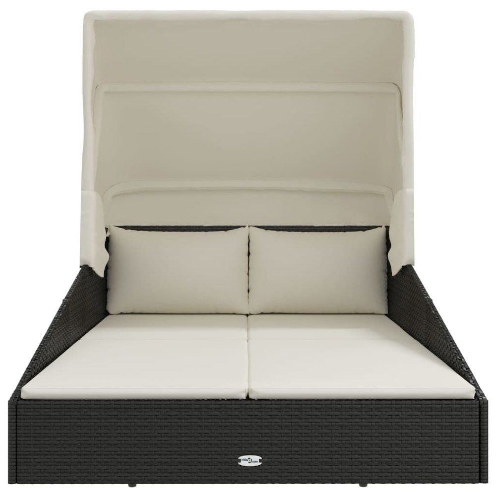 Patio Sunbed Black PE Rattan, Powder-Coated Steel, Polyester Double. Picture 3