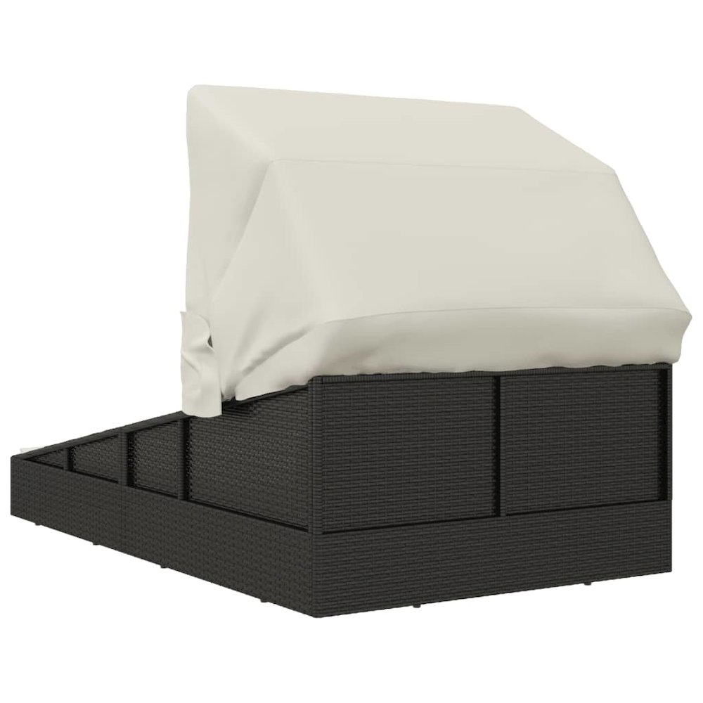 Patio Sunbed Black PE Rattan, Powder-Coated Steel, Polyester Double. Picture 5
