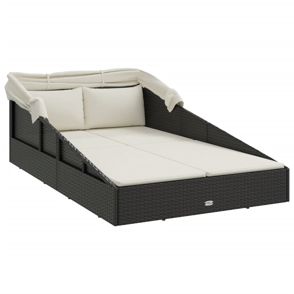 Patio Sunbed Black PE Rattan, Powder-Coated Steel, Polyester Double. Picture 6