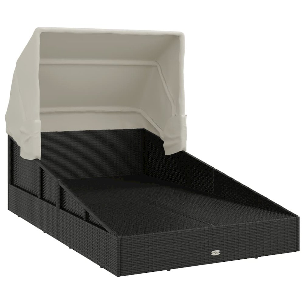 Patio Sunbed Black PE Rattan, Powder-Coated Steel, Polyester Double. Picture 7