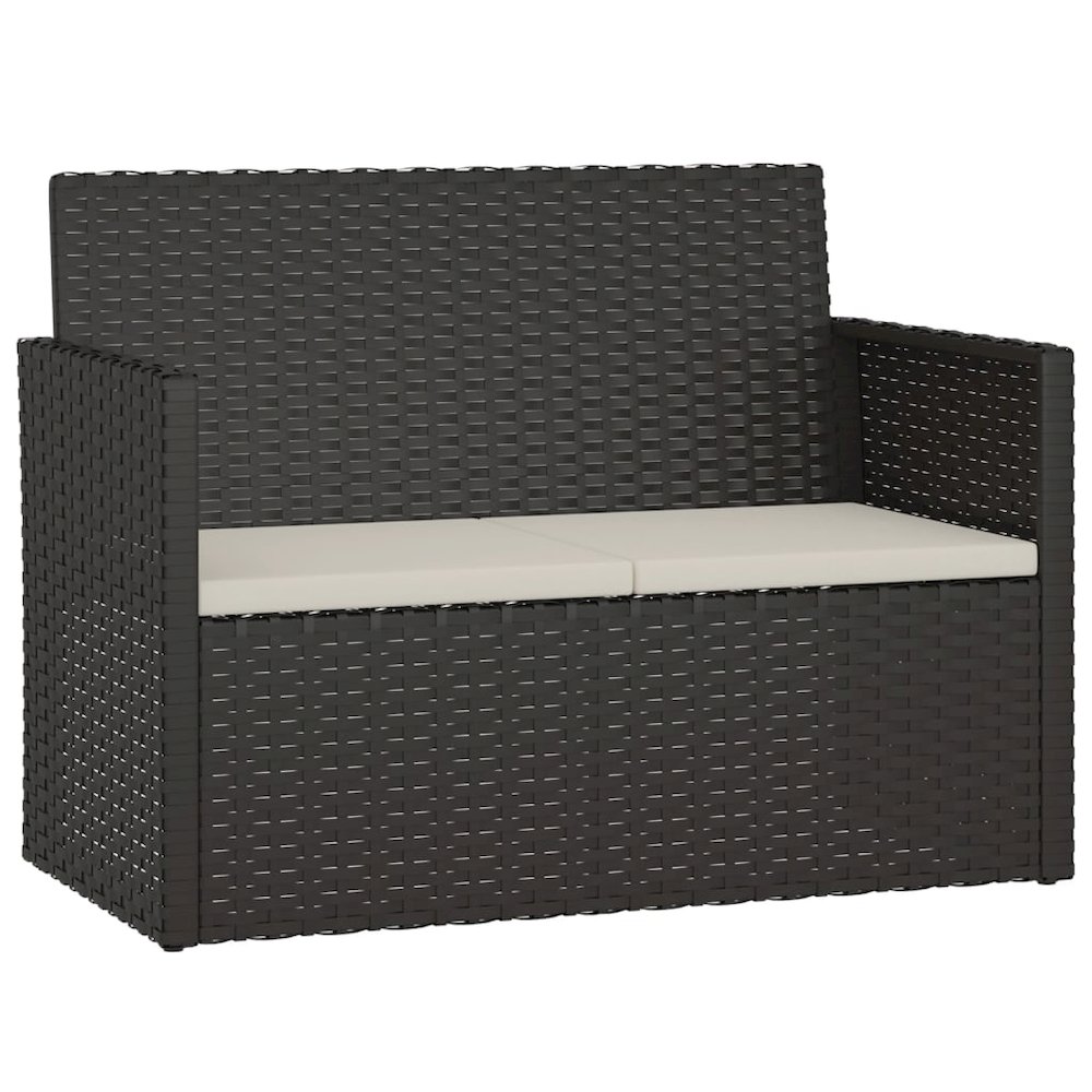 Patio Bench with Cushions Black 41.3" Poly Rattan. Picture 2