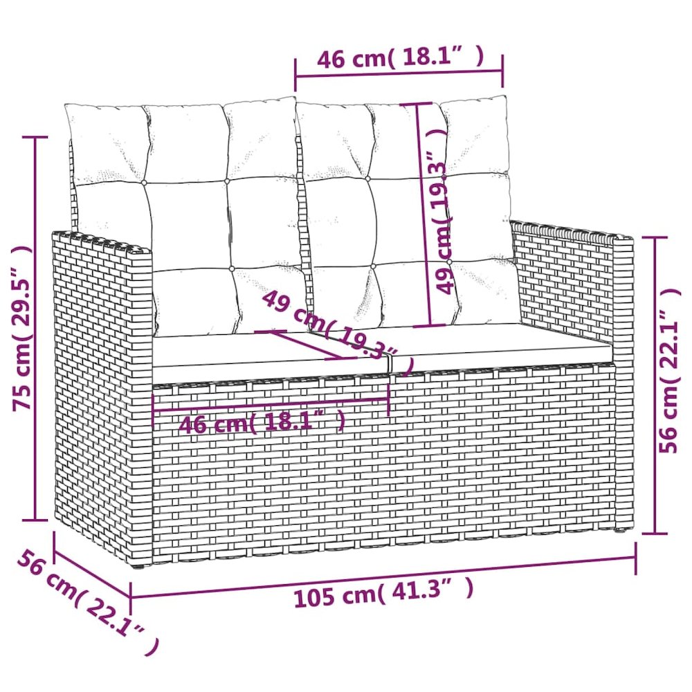 Garden Bench Black PE rattan, powder-coated steel, polyester. Picture 8