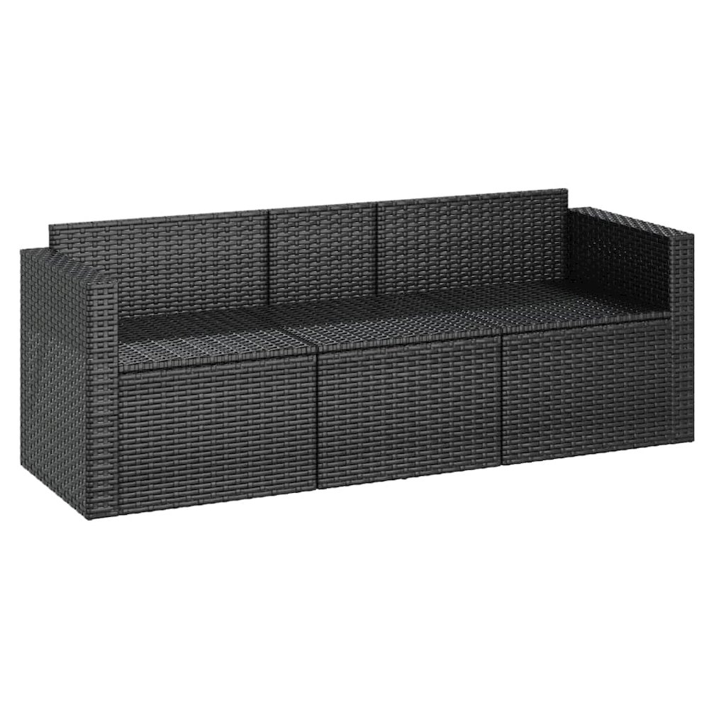 3-Seater Patio Sofa with Cushions Black Poly Rattan. Picture 6