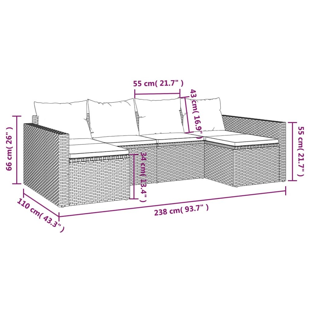 Garden Lounge Set Black PE rattan Large Modular. Picture 11