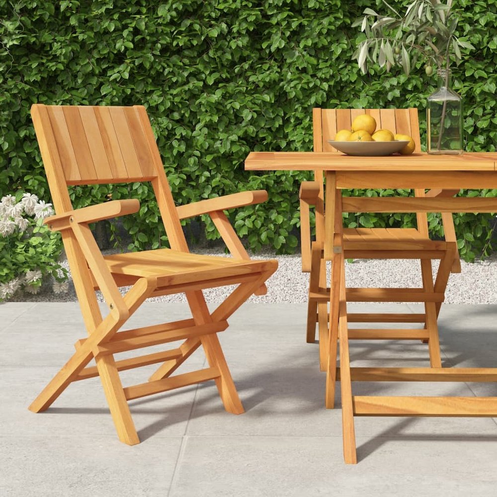 Folding Garden Chair Set of 2 Teak Solid teak wood. Picture 1