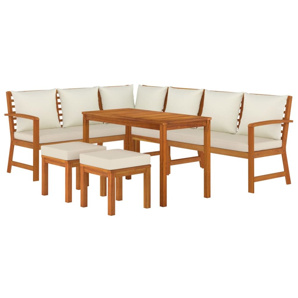 Garden Dining Set Cream White, Natural Wood. Picture 3