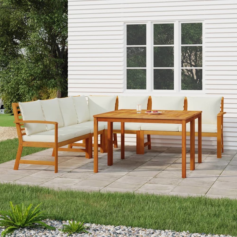 Patio Dining Set Natural Wood Solid Acacia Wood. Picture 1