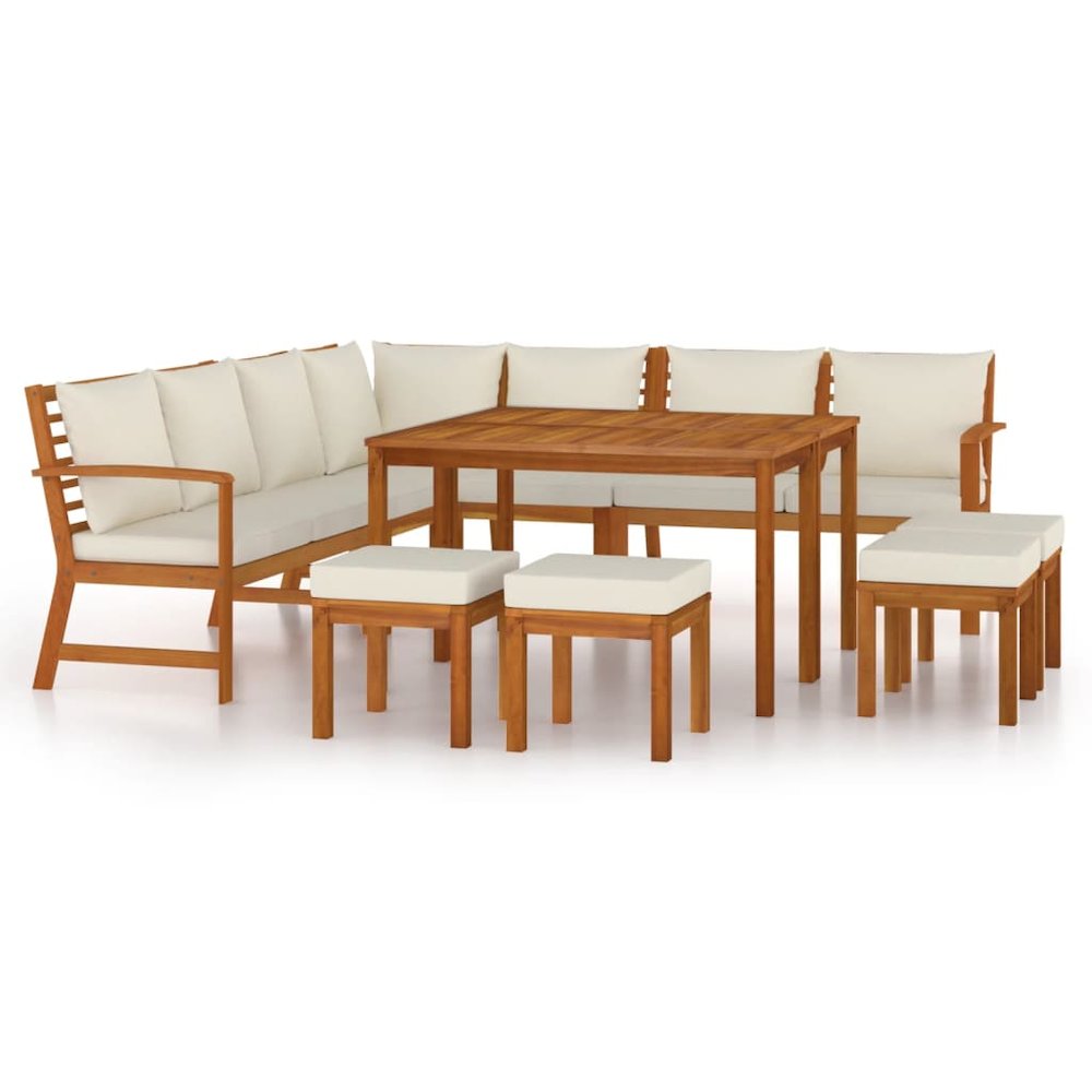 Garden Dining Set Natural wood, cream. Picture 2