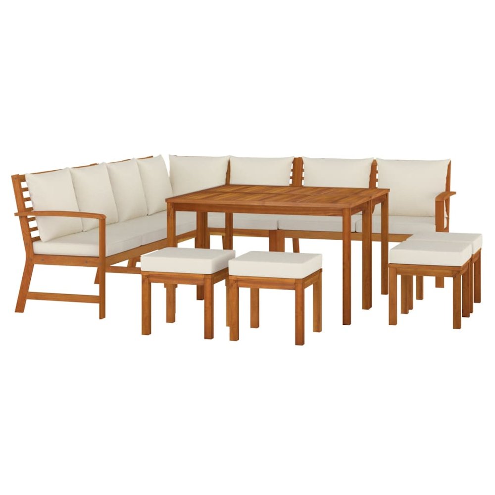 Garden Dining Set Natural wood, cream. Picture 3
